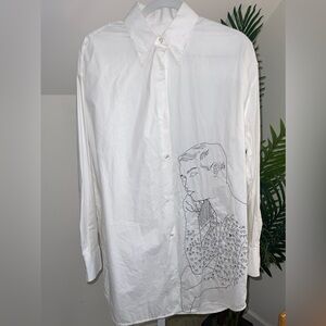 Embroidered Portrait button down white collar size‎ 3